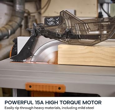 Evolution R10TS 10 Jobsite Table Saw | Zero-Clearance Throat Plate | Dado Plate Included | 15A Motor | 26 Rip | 3-3/8 Cut | 0-45 Bevel | Precision Fence | Heavy Duty Portable Woodworking Saw