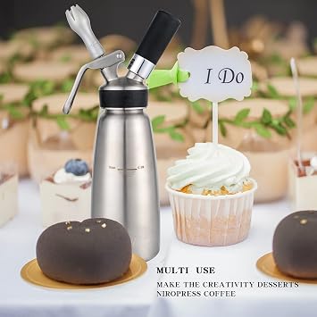 Professional Whipped Cream Dispenser Stainless Steel 304- Highly Durable Cream Whipper 1 Pint (500 ml) with 3 Tips andBrush, ZERO-LEAK Whipping Siphon Canister, Gourmet Maker (SS-P)