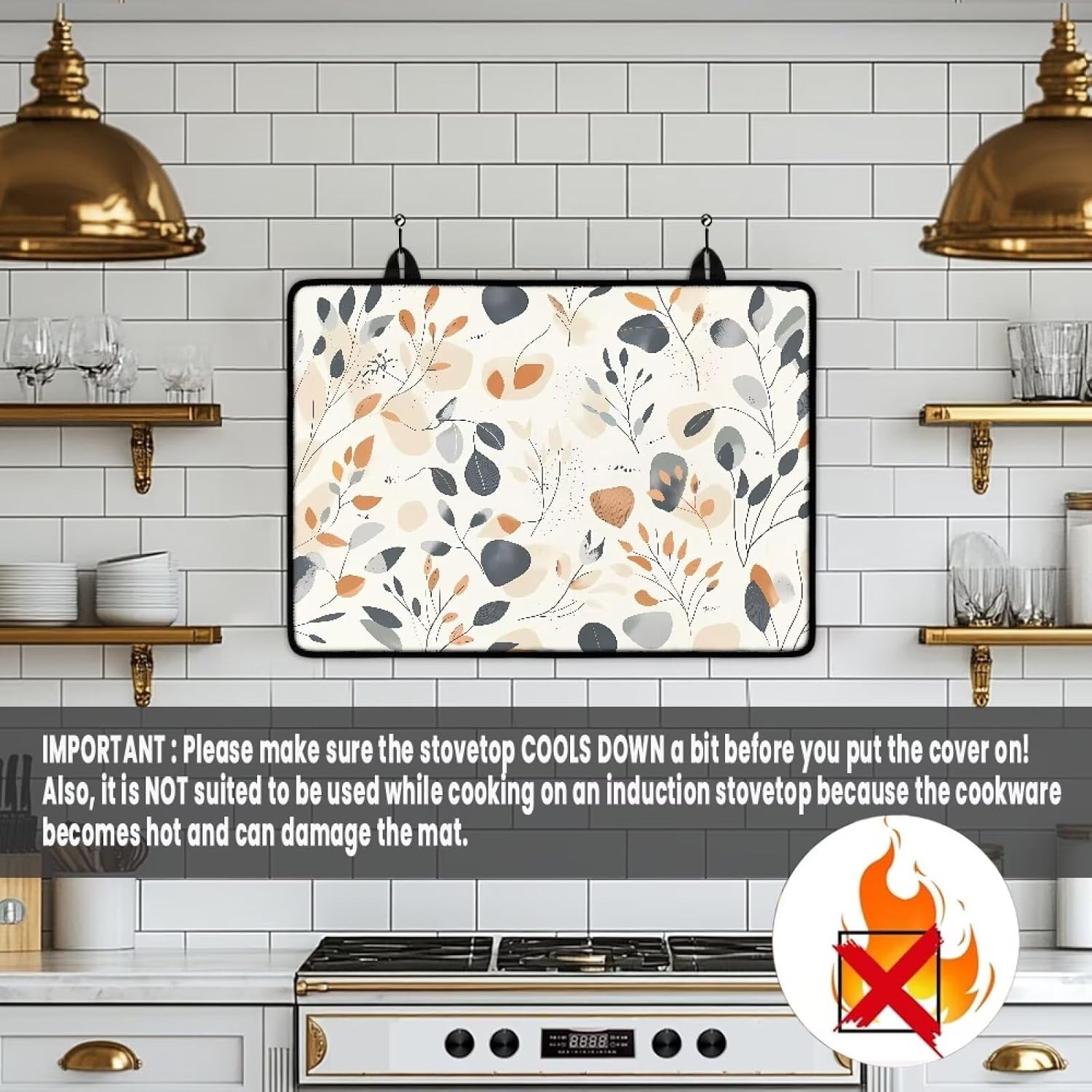 Poceacles Electric Stove Top Cover for Cooktop, Induction Electric Stove Cover Anti-slip Glass Cooktop Mat Extra Large Flat Top Stove Mat Easy Storage, Abstract Boho Geometric Art Beige