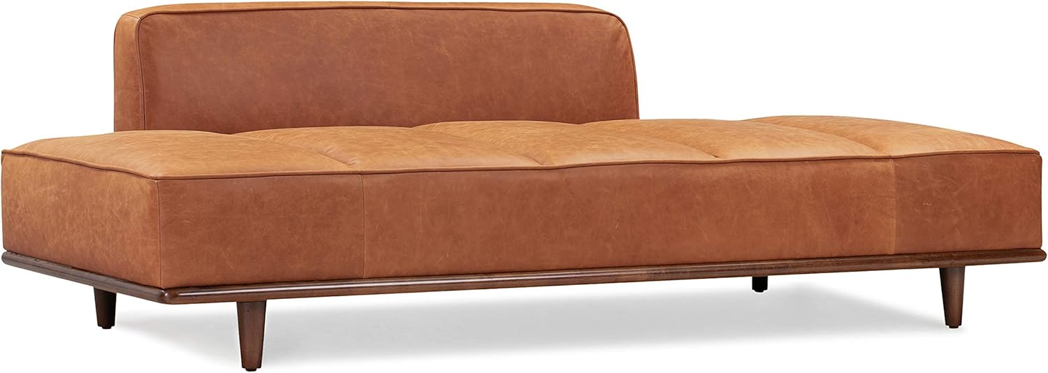 Poly & Bark Jasper Daybed - Cognac Tan - Full-Grain Pure-Aniline Leather Upholstery – Walnut-Stained Ash Wood Frame, 6.6 Feet – Modern Daybed for Living Room or Guest Space – Minimal Assembly