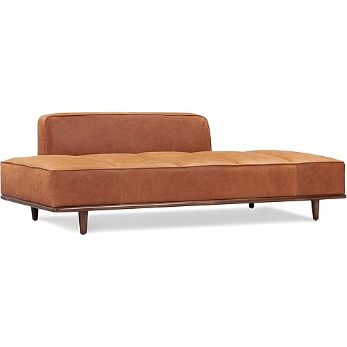 POLY & BARK Jasper Daybed - Cognac Tan - Full-Grain Pure-Aniline Leather Upholstery – Walnut-Stained Ash Wood Frame, 6.6 Feet – Modern Daybed for Living Room or Guest Space – Minimal Assembly