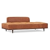 Poly & Bark Jasper Daybed - Cognac Tan - Full-Grain Pure-Aniline Leather Upholstery – Walnut-Stained Ash Wood Frame, 6.6 Feet – Modern Daybed for Living Room or Guest Space – Minimal Assembly