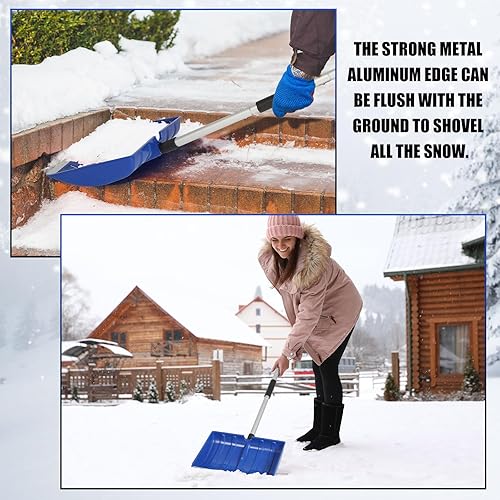 Miniatura 4 de 2 piezas de pala de nieve para entrada de 52 pulgadas, pala plegable grande y ligera de metal portátil resistente con mango de aluminio en D para el