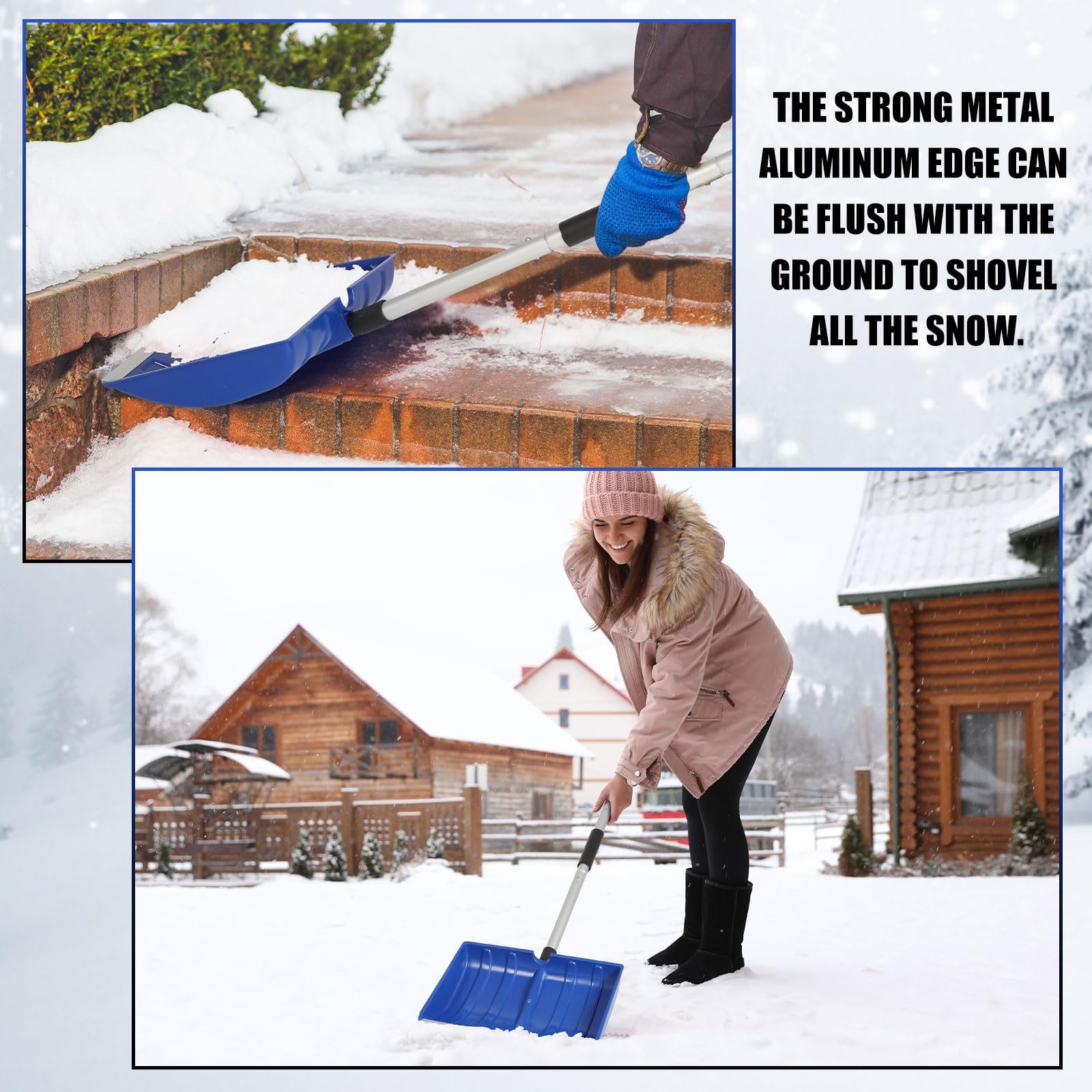 2 pezzi pala da neve per vialetto 52 pollici grande pala pieghevole leggera pala in metallo portatile resistente con impugnatura a D in alluminio per casa garage auto rimozione neve ghiaccio (blu)
