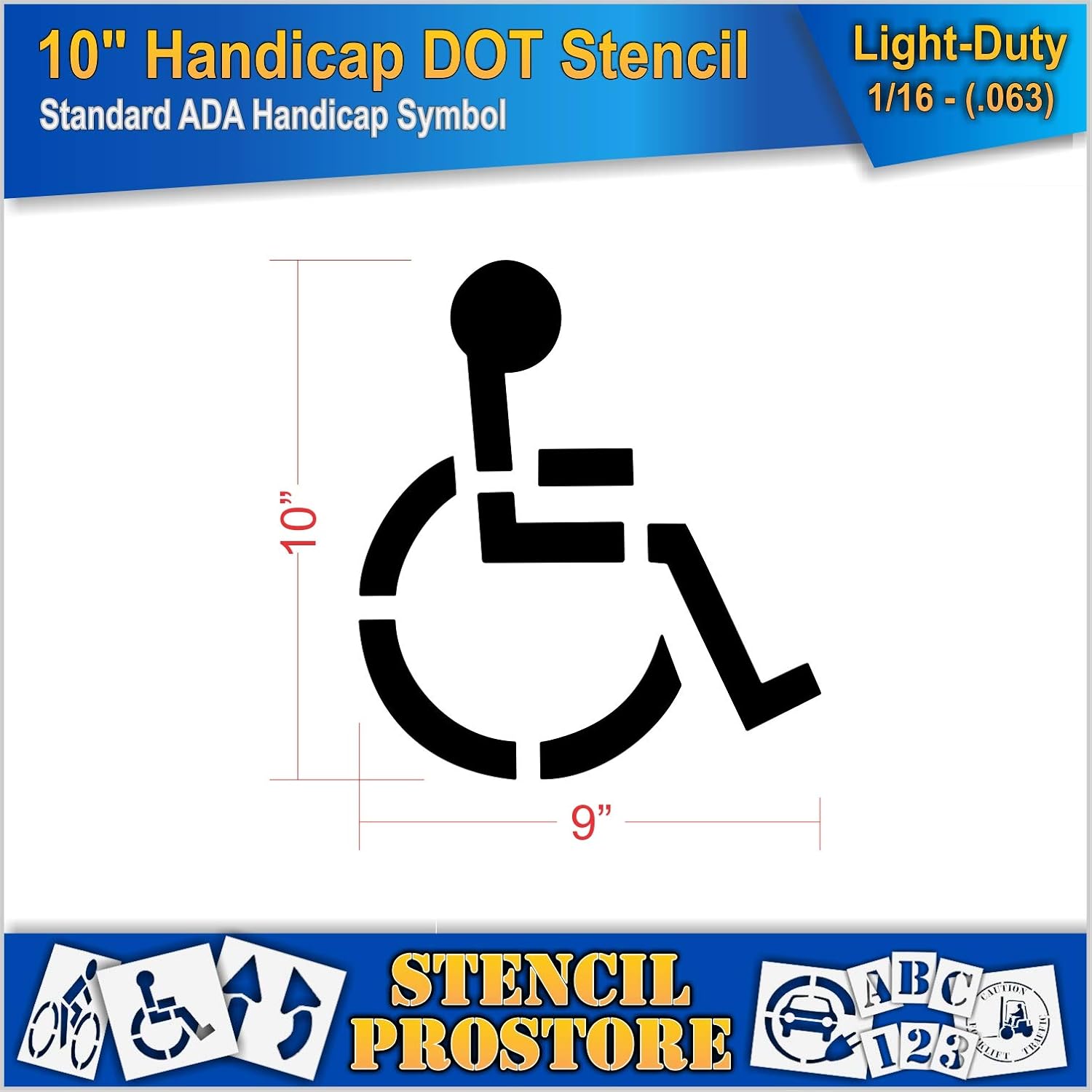 Pavement Stencils - 10 inch - Handicap - ADA Stencil - 10" x 9" x 1/16" (63 mil) - Light-Duty