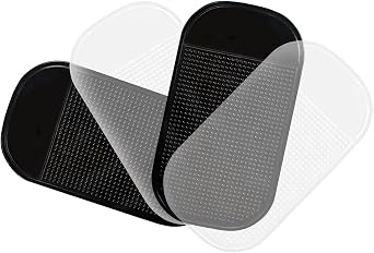 4 x Antislip Sticky Mat for Car Dashboard or Any Other Surface. Washable Silicone Gel Pad for Phones and Other Small Items. Black/Transparent