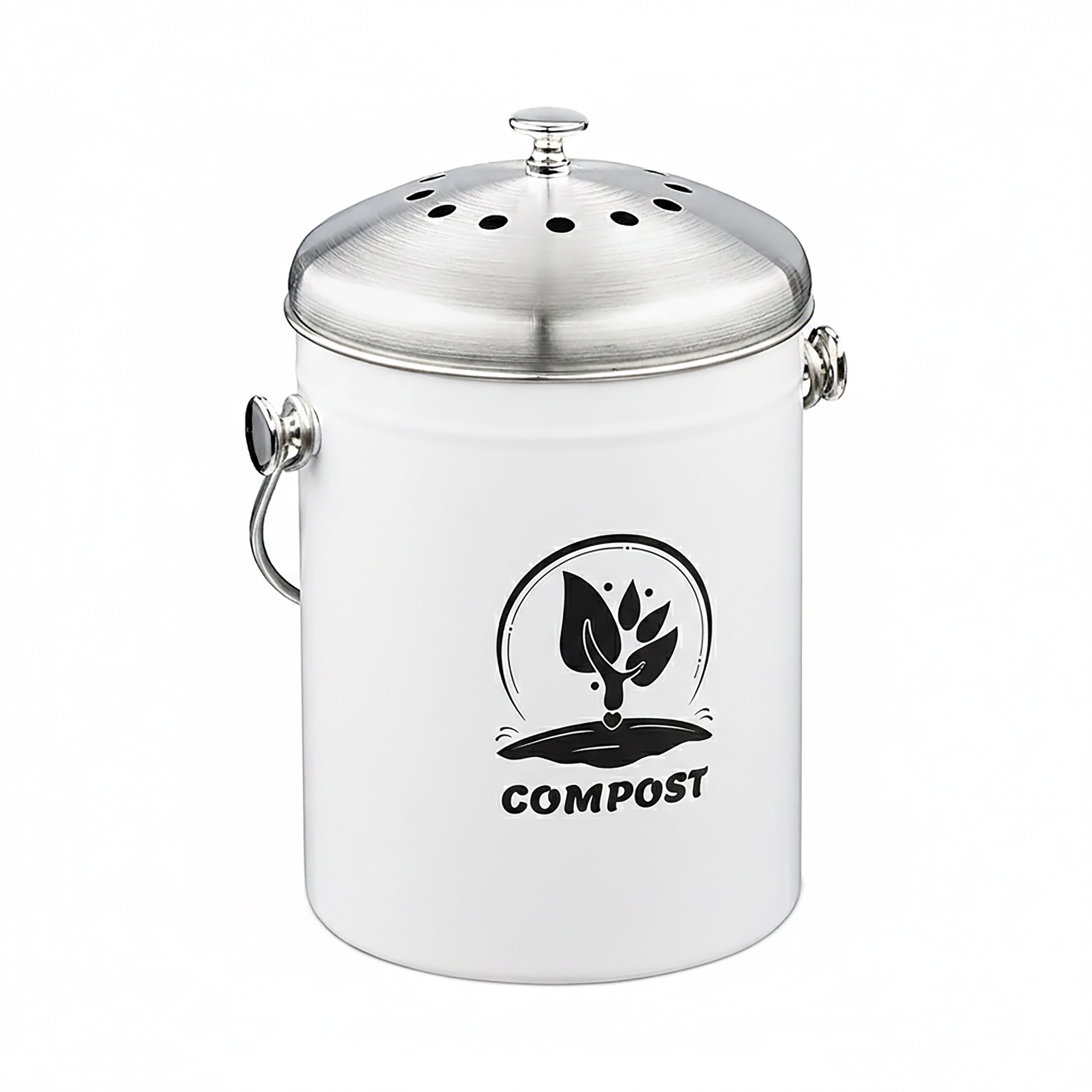 Relaxdays Kitchen Compost Bin, 5 Litres, Stainless Steel, Odour Filter, with Lid & Handle, Organic Food Waste Caddy