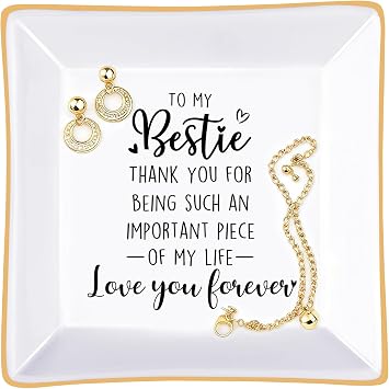Bestie Gifts Ceramic Jewelry Dish Square Trinket Tray Birthday Gift for Her