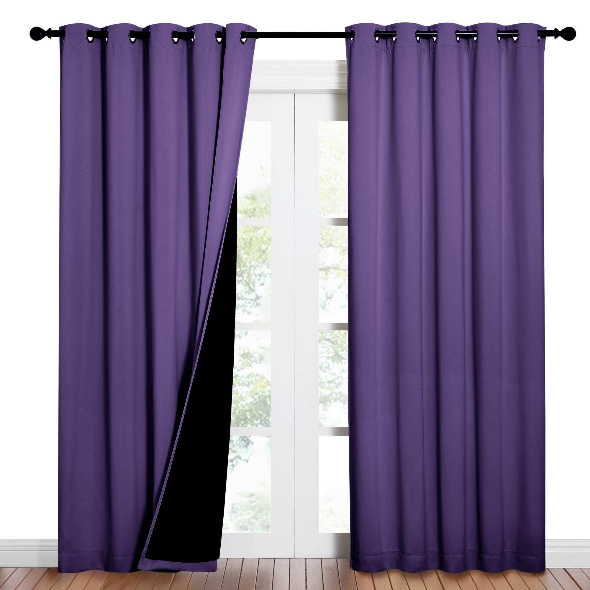 NICETOWN Lilac Purple Full Shade Curtain Panels, Pair of Energy Smart &amp; Noise Blocking Out Blackout Drapes for Dining Room Window, Thermal Insulated Guest Room Lined Window Dressing, 62 x 84 inch
