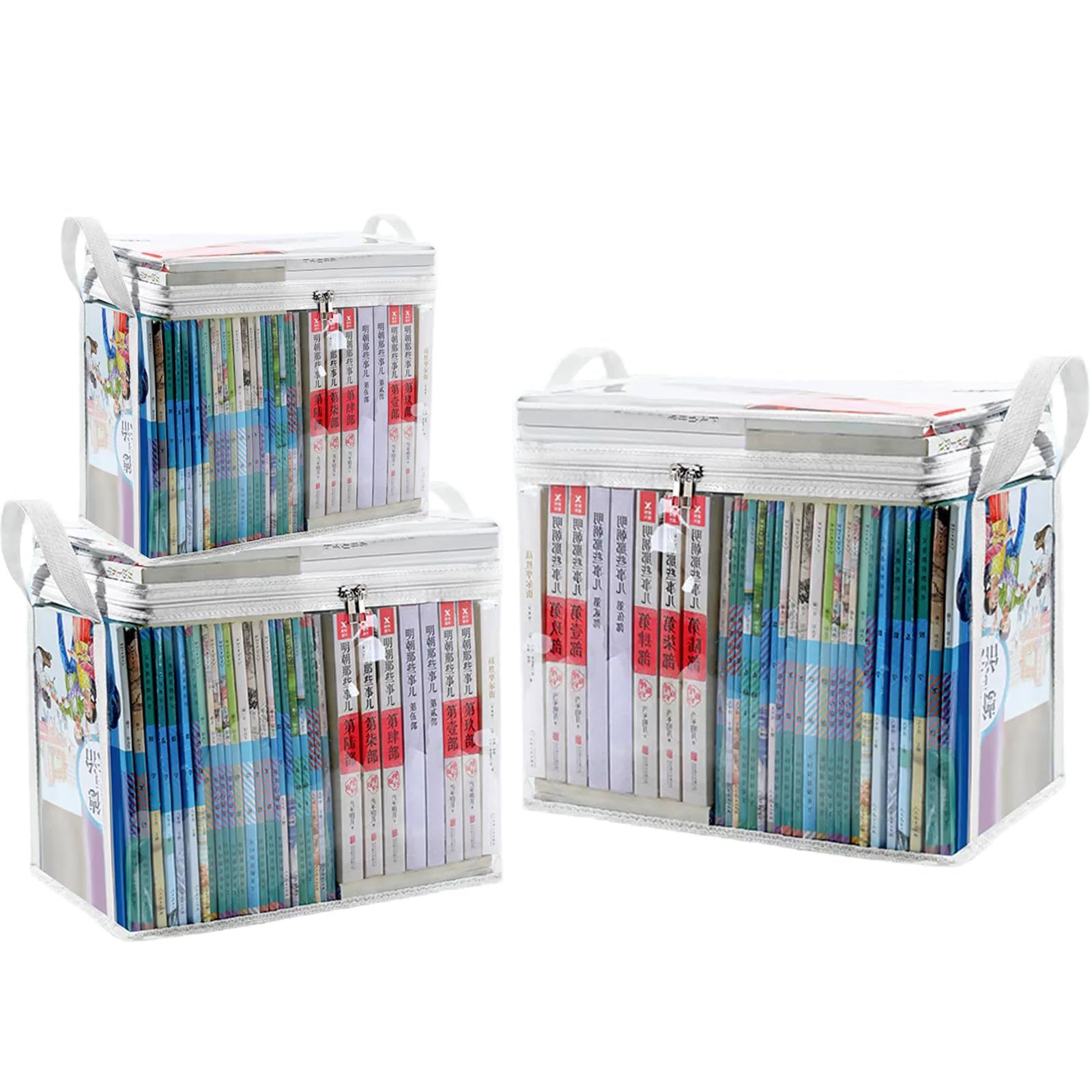 PolMinrs Storage Boxes 3-Pack, Foldable Plastic Boxes with Lids for Book Storage, Transparent Design for Quick Access to Items. Different Sizes of Garden Storage Box Suitable for Storing Books (White)