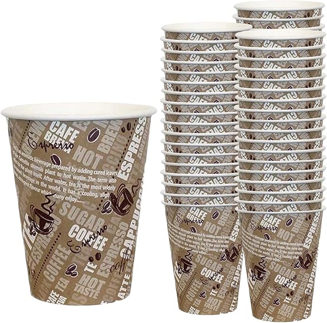 AVLASH® Pack of 50-8oz Disposable Paper Coffee Cups, Heavy Duty Disposable Kraft Paper Hot Drinks Cups, Coffee Tea Cups Perfect for Homes, Offices, Parties - Takeaway Cups - NO LIDS