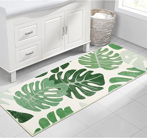 HAOCOO Alfombra de baño verde de 24 x 71 pulgadas, ultra suave y acogedora terciopelo antideslizante, alfombra de baño grande, lavable a máquina,