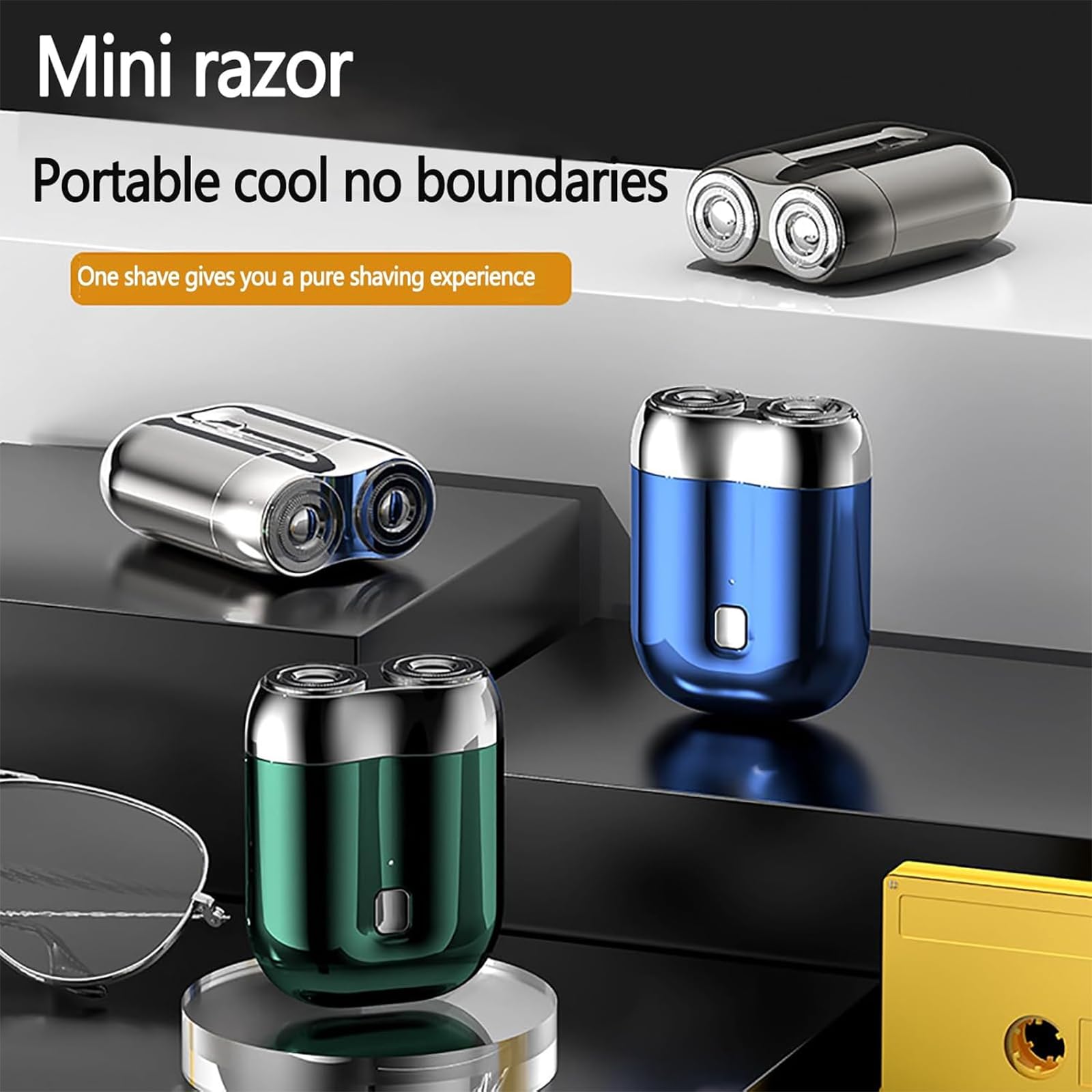 Mini maquinilla de afeitar eléctrica de doble cabezal, mini maquinilla de afeitar eléctrica portátil, compacta impermeable, tamaño de bolsillo, lavable, afeitado en seco y húmedo, para el hogar