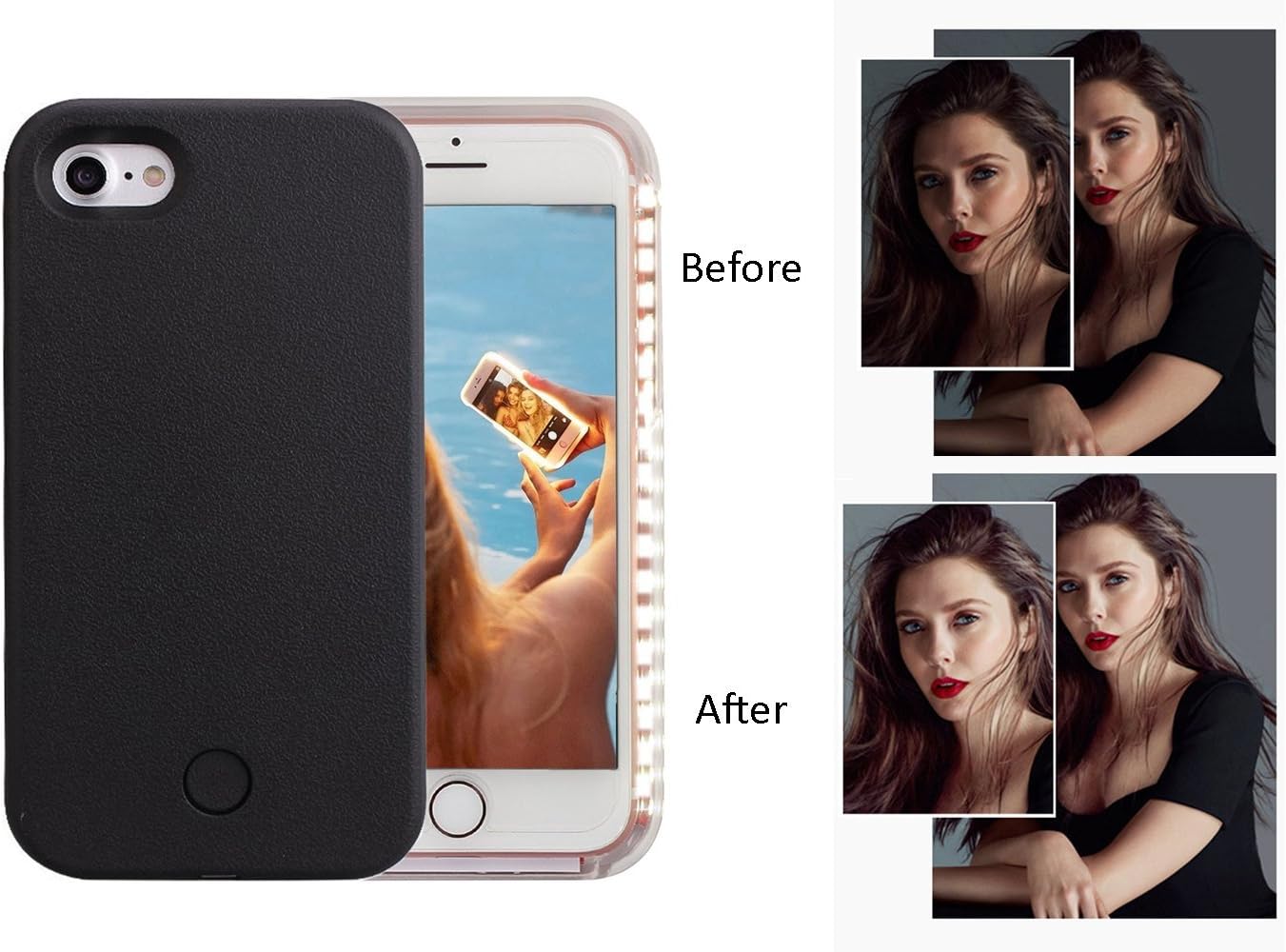 iPhone 7 Case, iPhone 8. Case, Wellerly LED Illuminated Selfie Light Cell Phone Case Cover [Rechargeable] Light Up Luminous Selfie Flashlight Case for iPhone 7/8 4.7inch (Black)