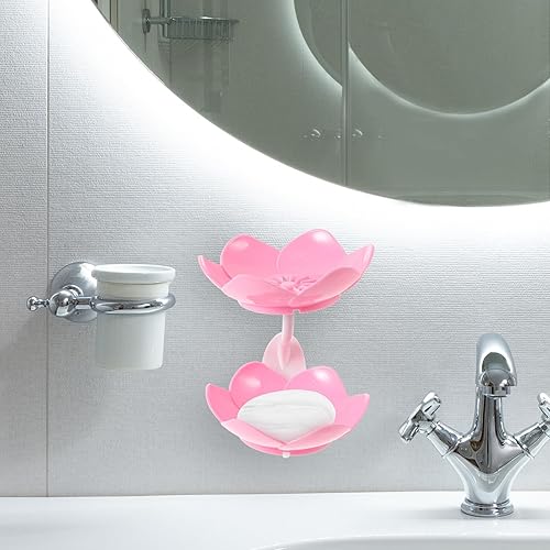 Miniatura 8 de Cabilock Caja de doble capa Jabonera de baño Soporte para jabón de baño, gancho de ventosa, recipientes rosados, jabonera adhesiva, caja de jabón de