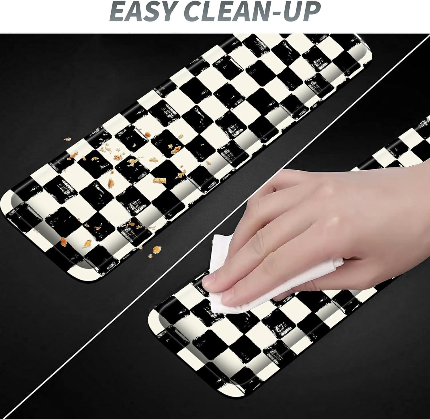 3Pcs Mouse Pad Set, Black White Checkerboard Large Gaming Mouse Pad with Stitched Edge, Ergonomic Memory Foam Keyboard Wrist Support and Mouse Wrist Rest Cushion, Pain Relief Non-Slip Desk Pad Combo