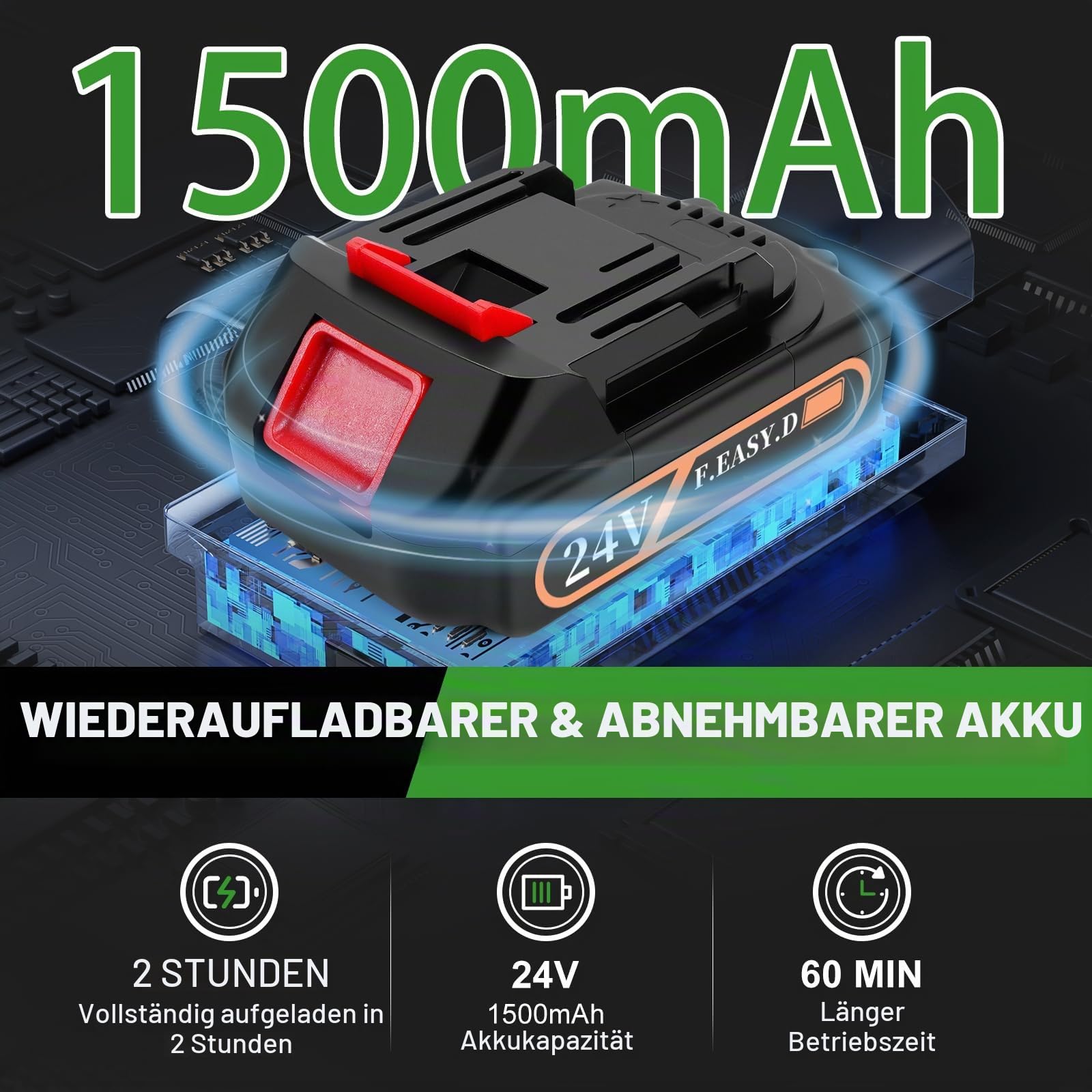 24V Akku Heckenschere, 2 in 1 Schnurlose Grasschere und Heckenschere mit Batterieanzeige, Elektrogartenscheren mit 2x1500mAh Wiederaufladbaren Batterien, 100mm+300mm Klingen und Adapter