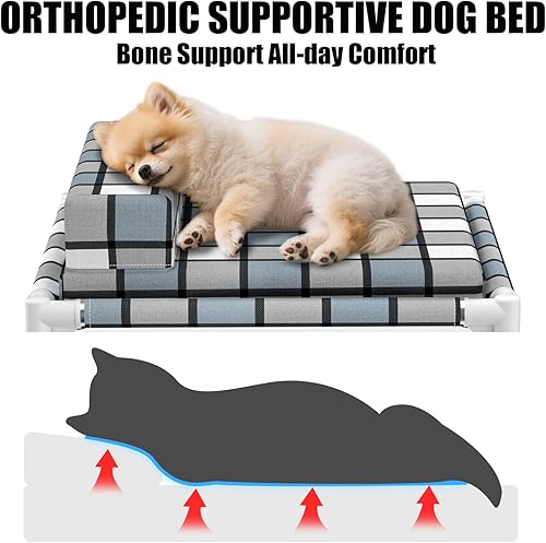 Miniatura 3 de Cama elevada elevada para perros, cama elevada para perros con cojín y alfombrilla de cojín, sofá cama elevada para mascotas con almohada para