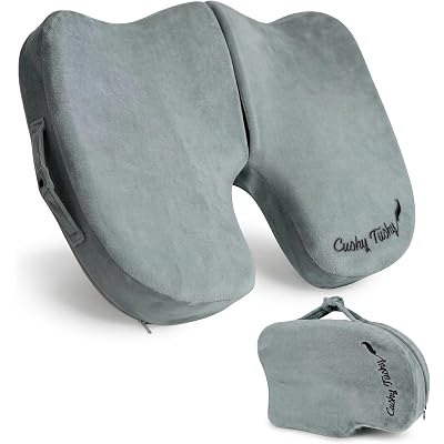 Cushy Tushy Premium Slim Foldable Travel Seat Cushion - for Relief of Lower Back, Sciatic, Butt and Tailbone Pain - for Home & Office Use, Perfect for Travel or Driving - Slim Coccyx Seat Cushion