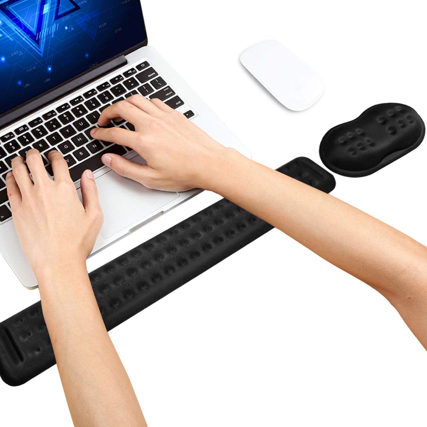 VANKEY Handgelenkauflage für Tastatur und Maus, Memory-Schaum, rutschfeste Handgelenkauflage Set, Handgelenkkissen für Tastatur, Laptop, Computer - Bequem zum Tippen, Schmerzlinderung des Handgelenks