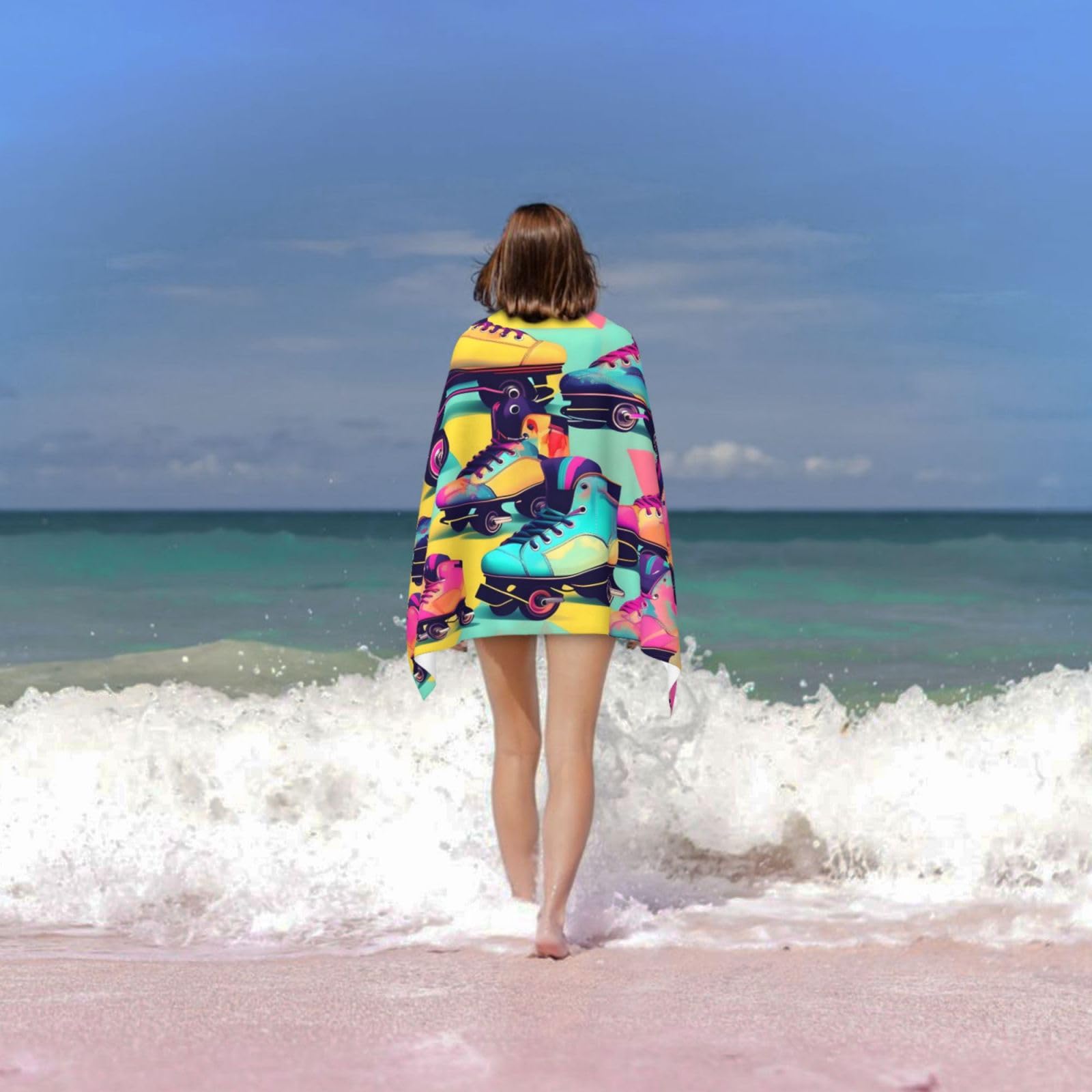 Amazon｜レトロなローラースケートのカラフルなマイクロファイバーバス