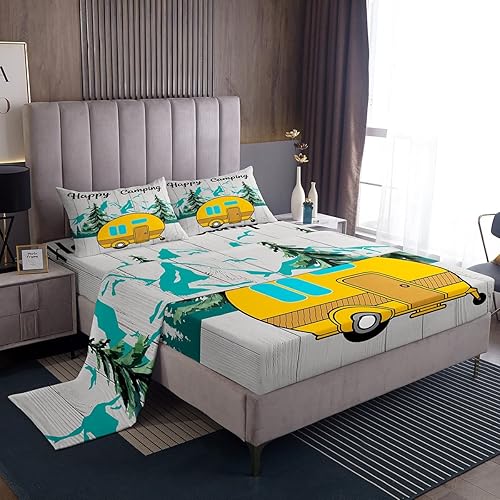 Vista 106 de Erosebridal Sábanas rústicas de granja, sábanas de camping feliz, juego de sábanas para decoración de cámper para niños, adolescentes, mujeres