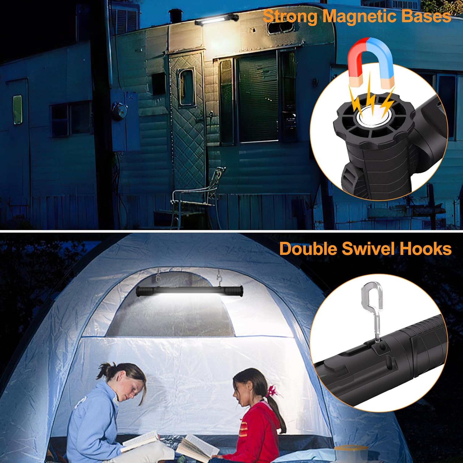 MEIHUA Work Light, Rechargeable Magnetic Underhood Work Light with Hooks, 3000LM Portable LED Work Lights, IP65 Waterproof Mechanic Light Bar for Garage Workshop Car Repairing Emergency Camping