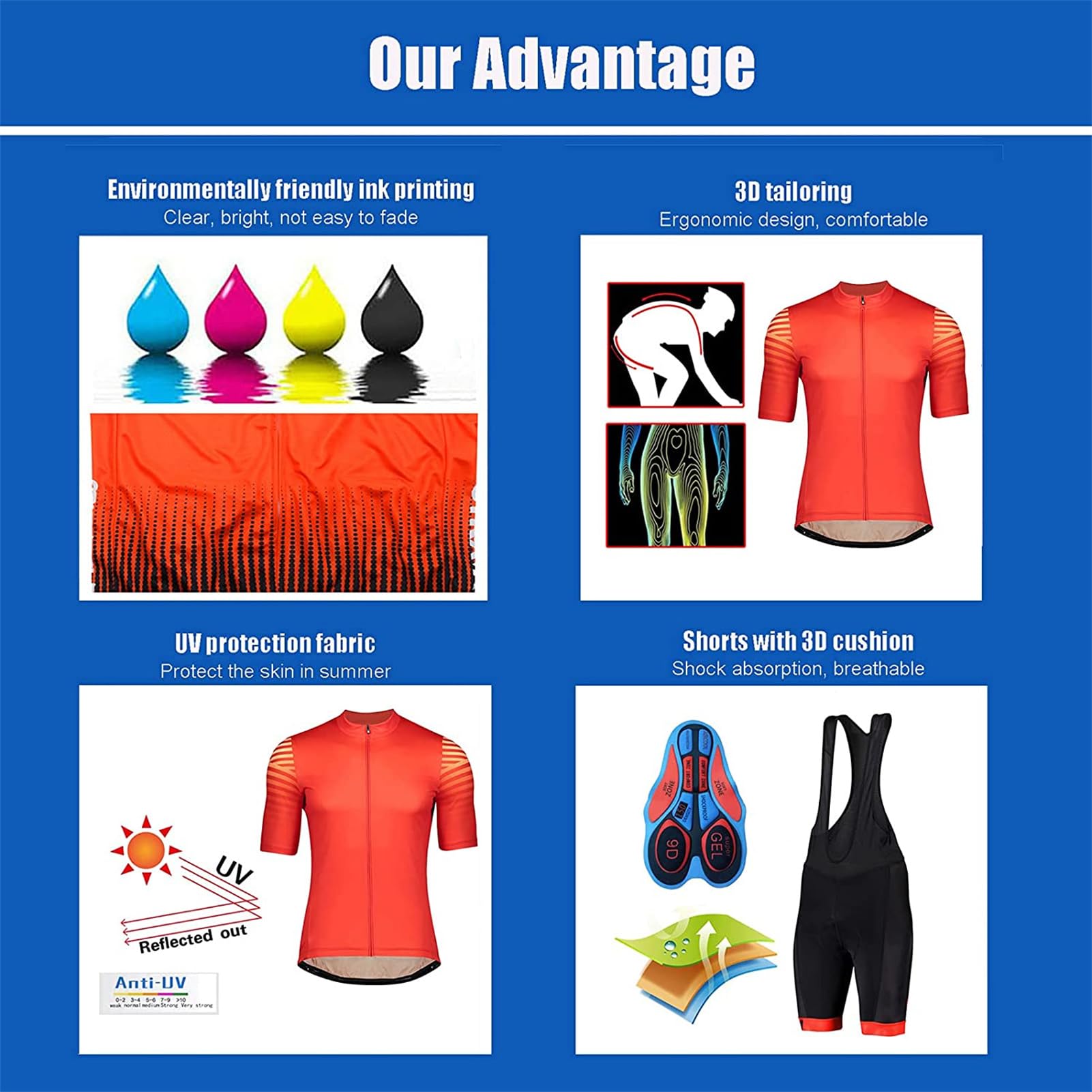 Summer Cycling Skinsuit Triatlón for Hombres, Pro Manga Corta Traje de Ciclismo, Racing Tri Suit de Bicicletas Acolchado de Gel, MTB Mono,Secado rápido y Transpirable.