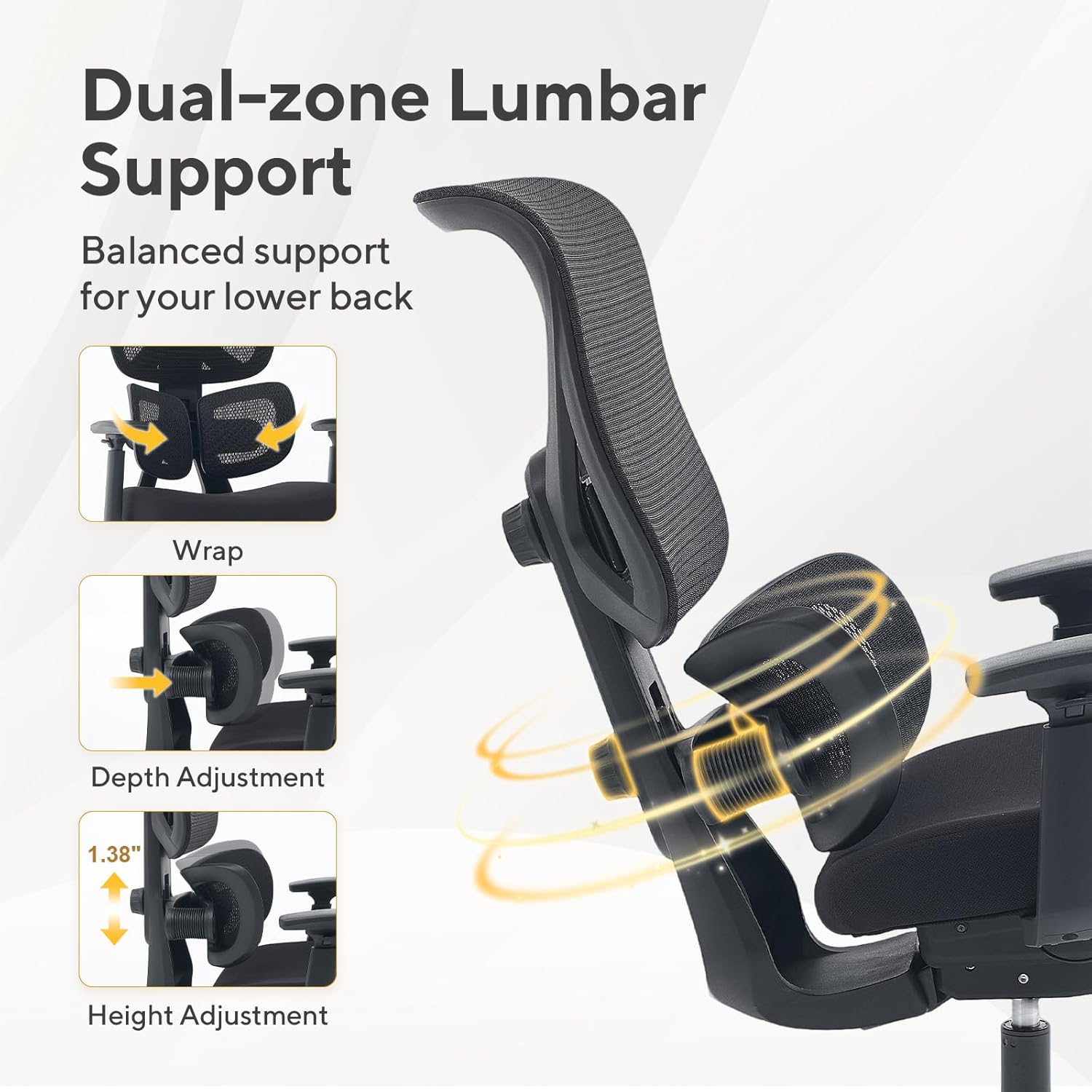 Nouhaus Ergo Morph Ergonomic Office Chair, High Back Mesh Office Chairs with Dual-Zone Dynamic Lumbar Support, Adjustable Backrest & Seat Depth, 3D Armrests, Comfy Home Office Desk Chair (Black)