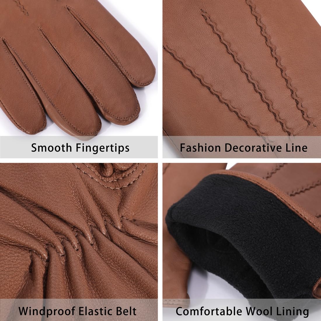 Gants en cuir pour hommes Harssidanzar en cuir de chèvre, hiver écran tactile GM040EU