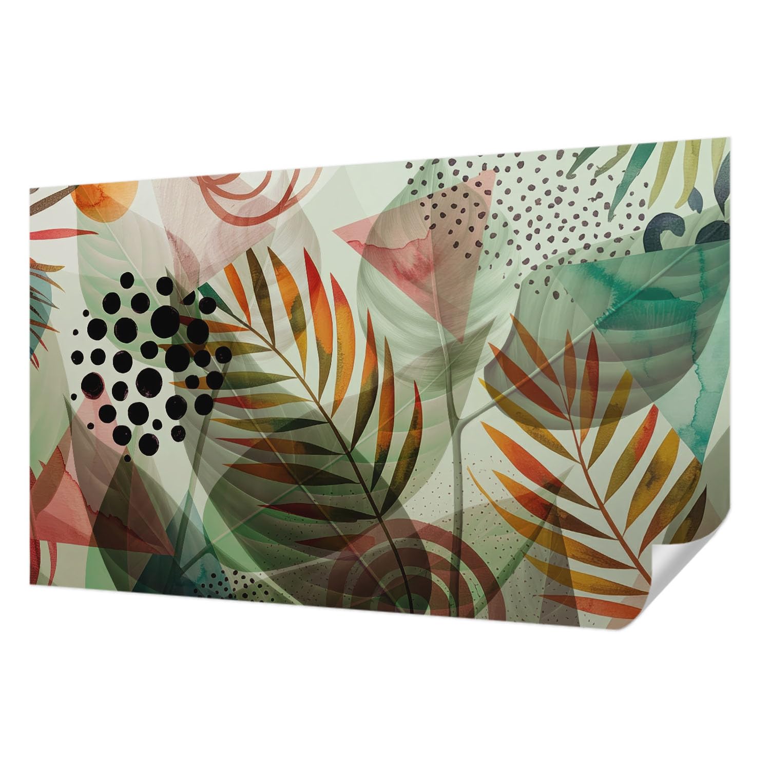 Revêtement mural panoramique de 416x254 cm avec motif feuilles abstraites modernes