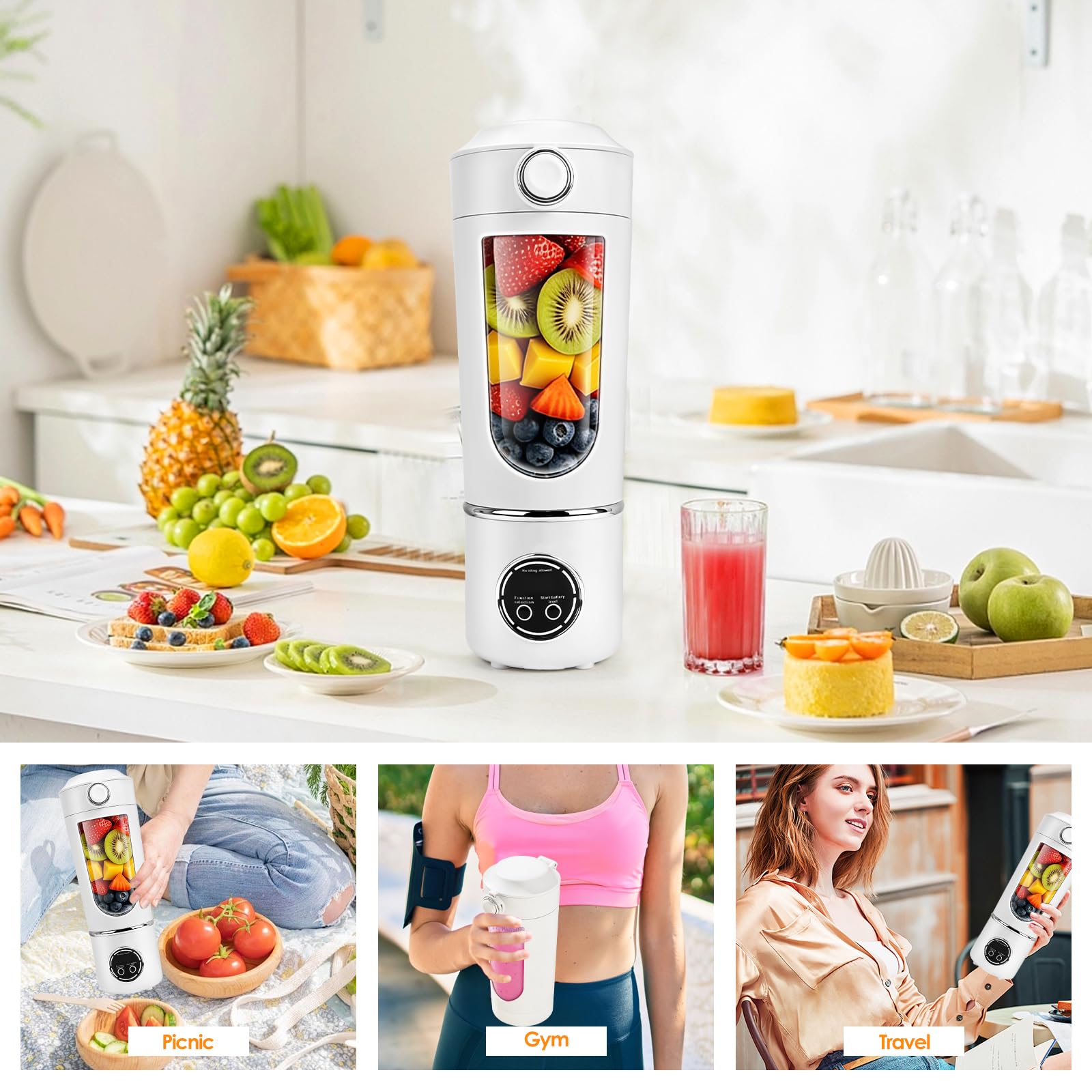 Przenośny mikser/blender/smoothie maker, 700 ml, mini mikser stojący z 12 ostrzami ze stali nierdzewnej do koktajli i shake'ów, z pokrywką podróżną, do kuchni, siłowni, biura