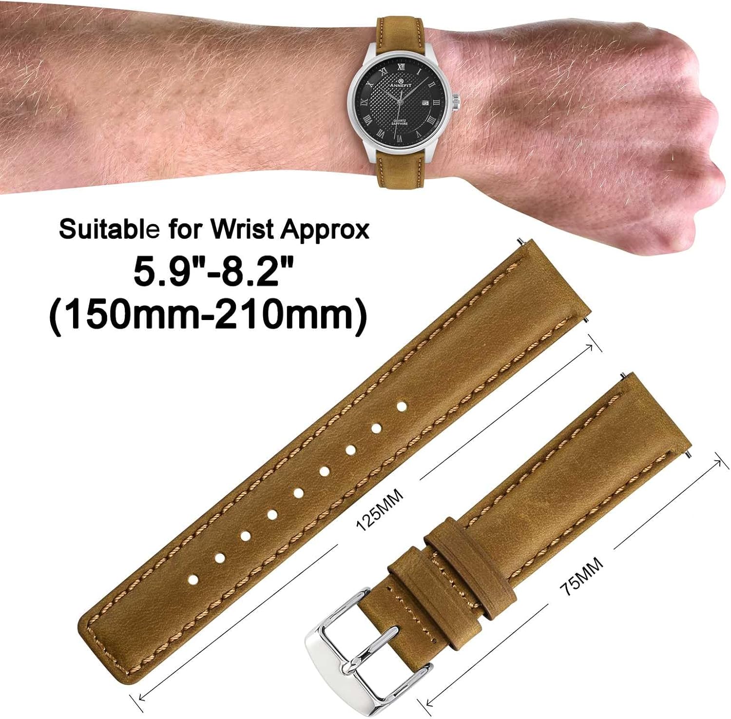 ANNEFIT Quick Release Watch Band for Men Women, Vintage Crazy Horse Leather Watch Strap 18mm 20mm 22mm - Image 3