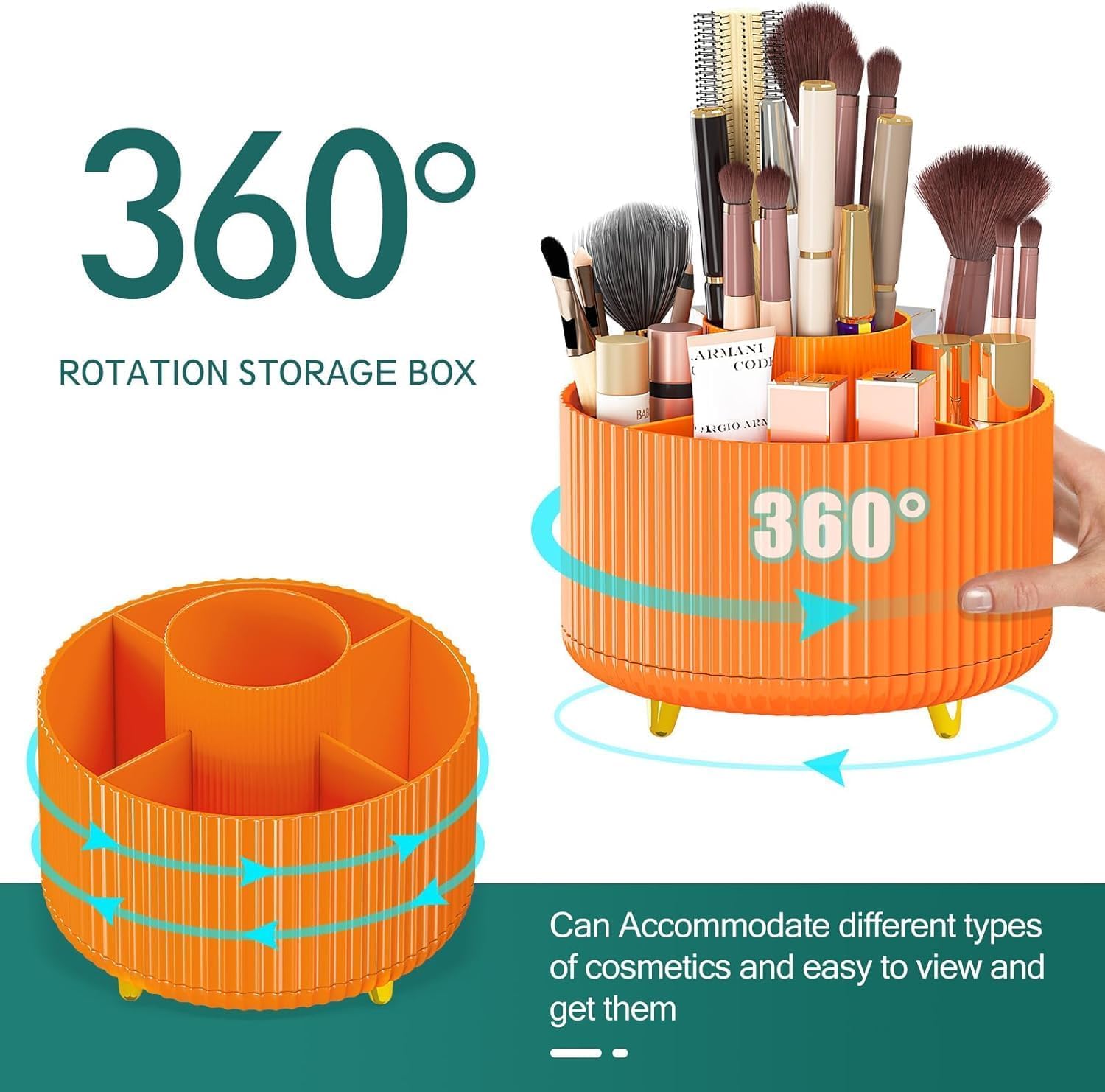 RABBONIX 360° Rotating Makeup Brush Holder Organizer | Makeup Organizers Countertop | Makeup organization Skincare Storage for Vanity, Desktop, Bathroom | Orange, Pack of 01 1