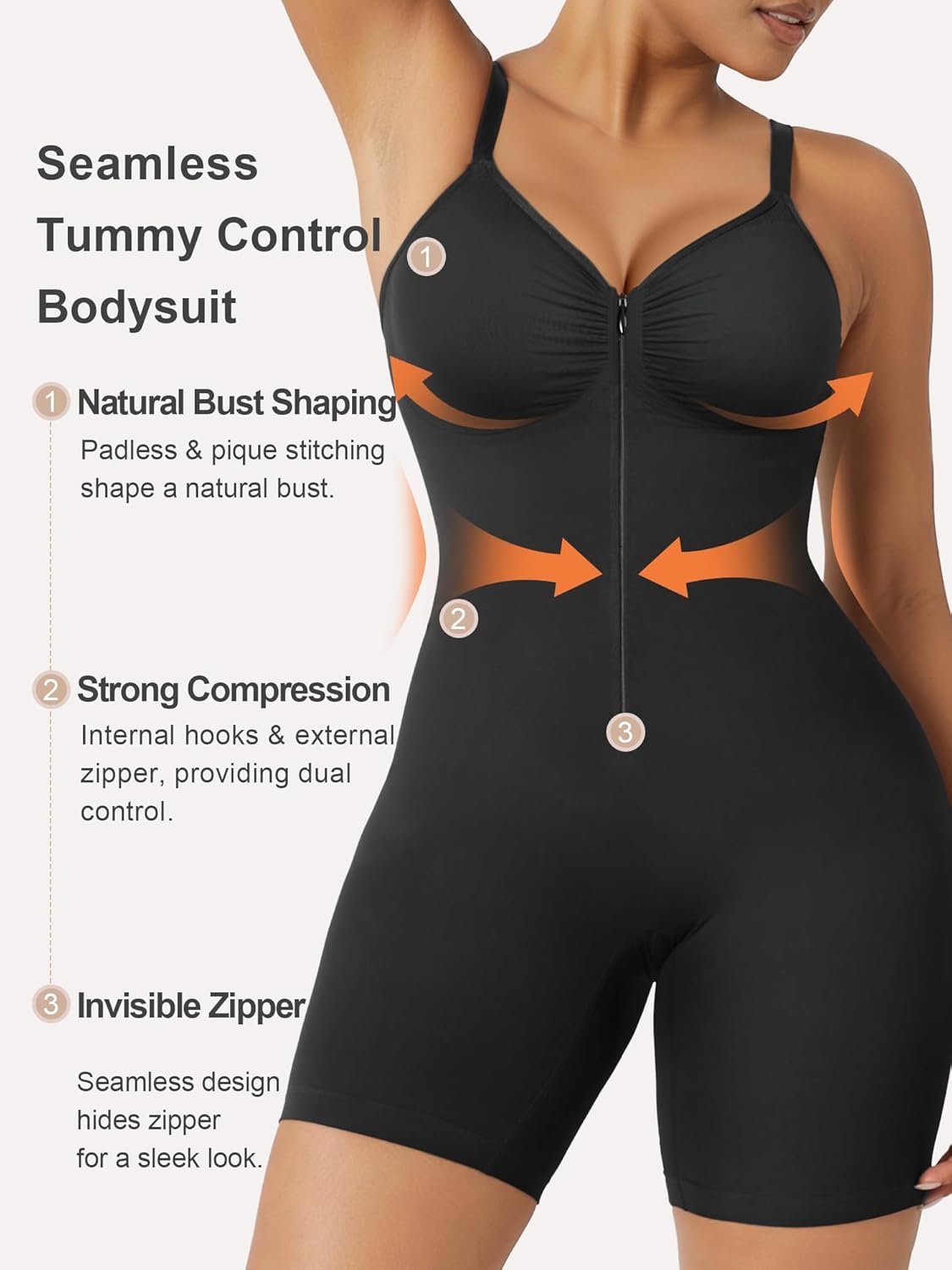 SHAPERX Women's Shapewear Bodysuit Tummy Control Seamless Zip-Up Body Shaper Waist Defining Silhouette
