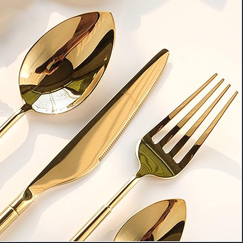 Miniatura 7 de Juego de cubiertos dorados de 24 piezas para 6 modernos de acero inoxidable 1810, elegante, de lujo, corte imperial, cubertería, tenedores, cucharas