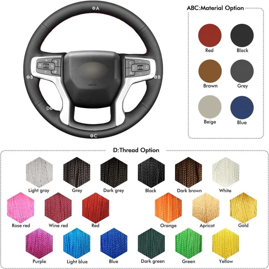 MEWANT Steering Wheel Cover for Chevy Silverado 1500 2500 3500 Blazer 2019-2025/Suburban 2021-2023 / Tahoe 2021-2025 Silverado Steering Wheel Wrap