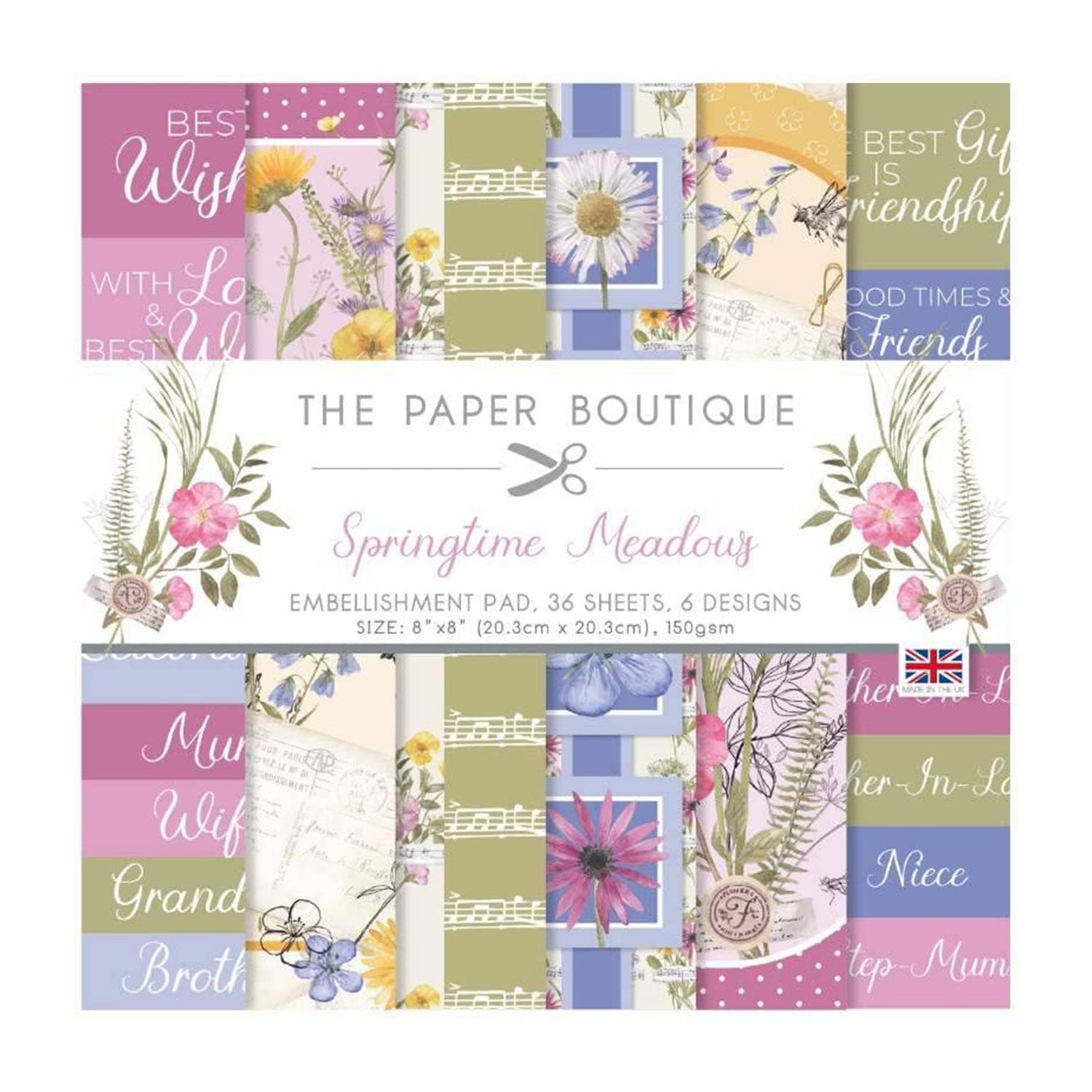 The Paper Boutique - Spring Meadows - Embellishments Pad, Multicoloured, 8 x 8 inches