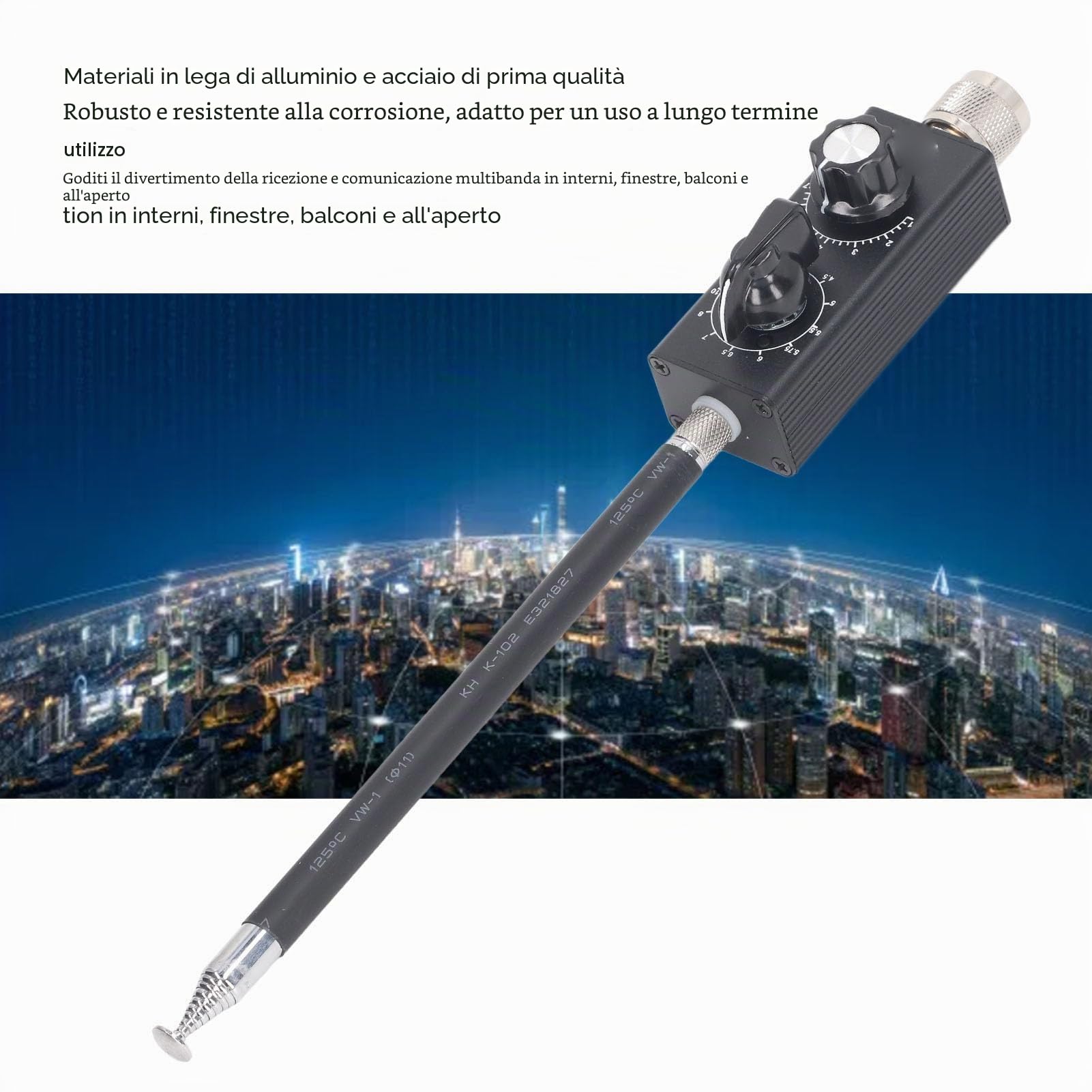 Antenna QRP HF Portatile Radioamatore 20W 3,5-470MHz Banda Completa Alluminio Acciaio Uso Interno Esterno SWR ≤1,5 FM UHF VHF Connettore BNC