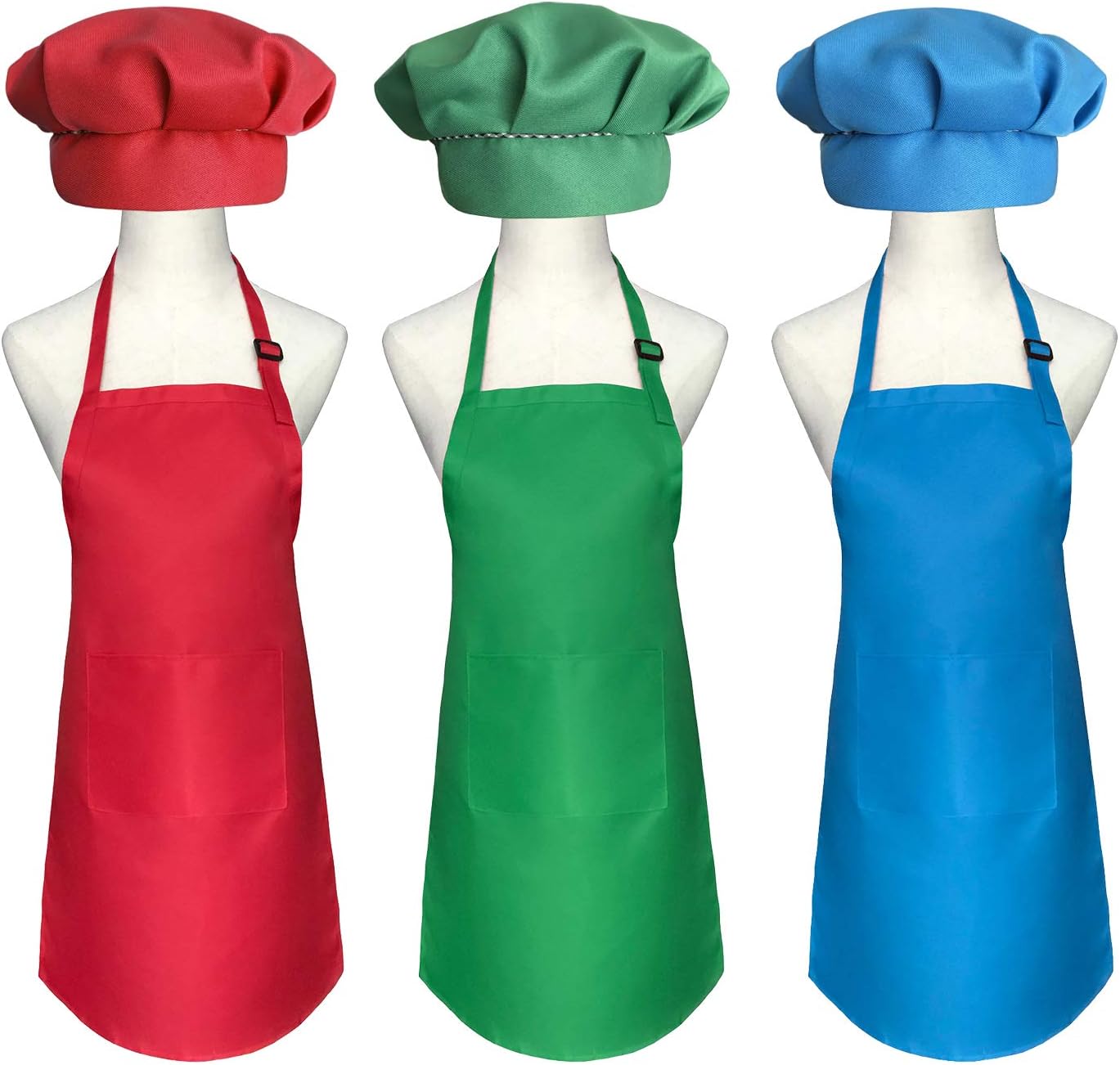 Xeeyaya 6 Pieces Adjustable Kids Apron and Hat for Painting Art Baking, Colored Cooking Apron for Kids Child with Pockets (6 Pieces, Multicolored)