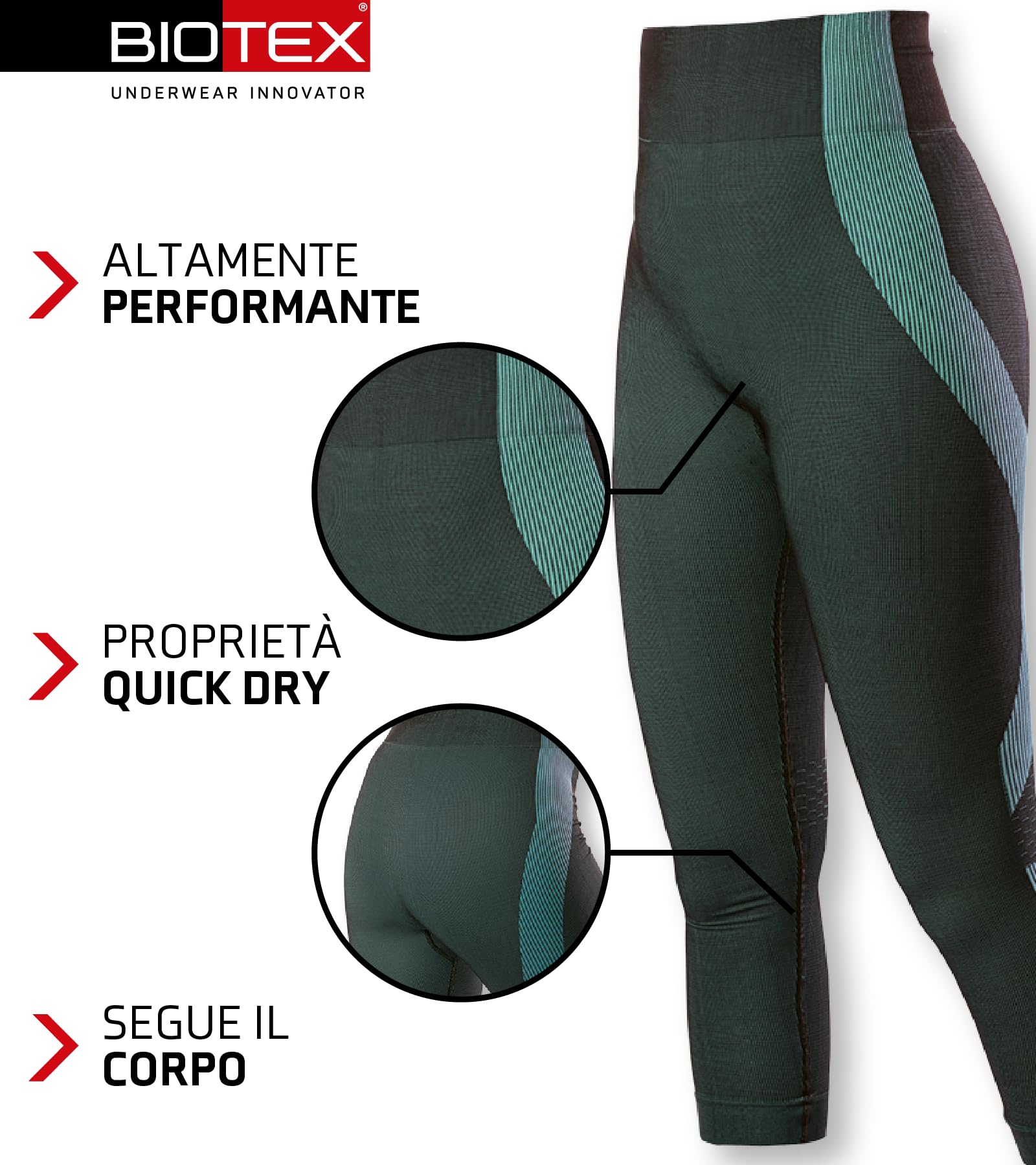 BIOTEX Leggins Panty Sprint con Supporto Area Addominale da Donna per Fitness, Yoga e Pilates, Intimo Tecnico Sportivo