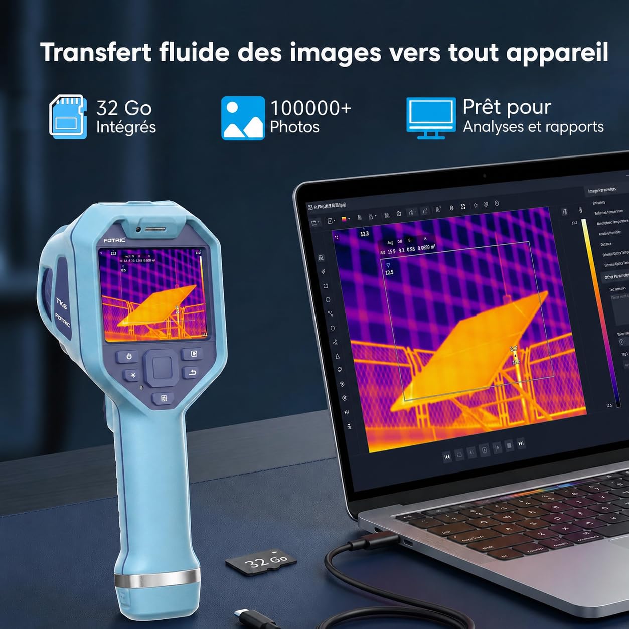 TK6 Caméra Thermique, Résolution IR 384x288, 30 Hz, NETD 40 mK, Focus Manuel dès 0,15 m, -20 à 550 °C, Écran Tactile IPS 3,5", 5 MP, pour Électricité, Bâtiment & CVC