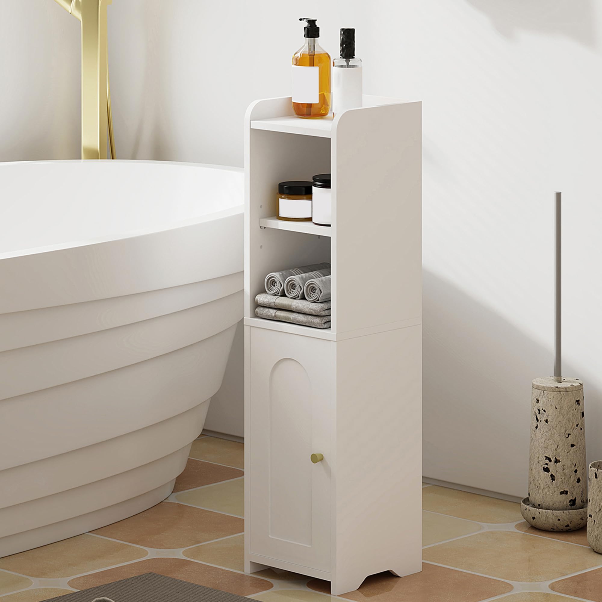 Hzuaneri Meuble de Salle de Bain, Meuble de Rangement avec Portes, Armoire d’Angle avec Étagères Réglables, Armoire de Toilette, ‎20 x 20 x 75 cm, Blanc BC19703X