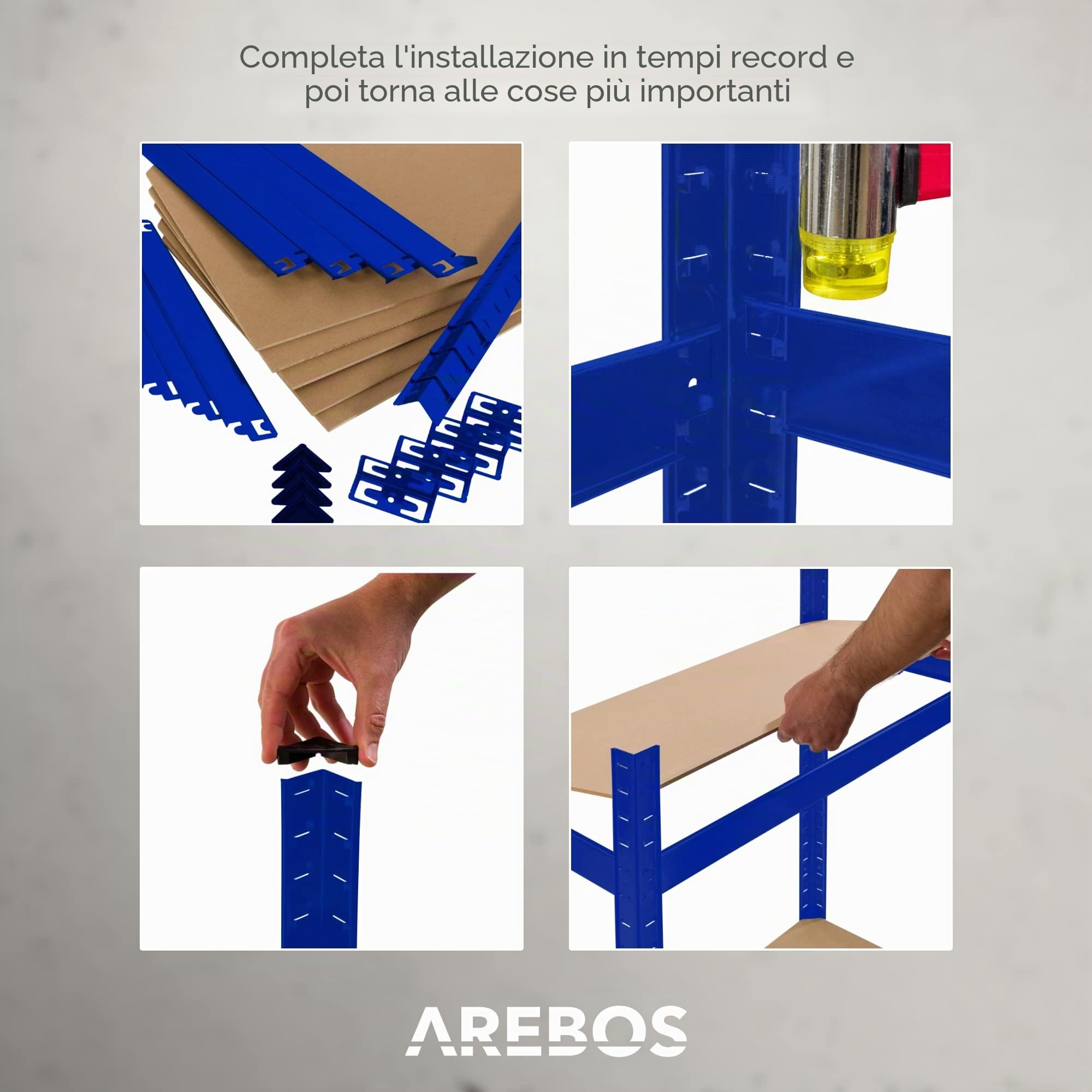 AREBOS Scaffalatura angolare Scaffalatura per carichi pesanti senza viti 875kg | Facile da montare grazie al sistema a innesto | 180 x 70 x 70 cm | 5 ripiani in MDF | fino a 175 kg per ripiano | blu