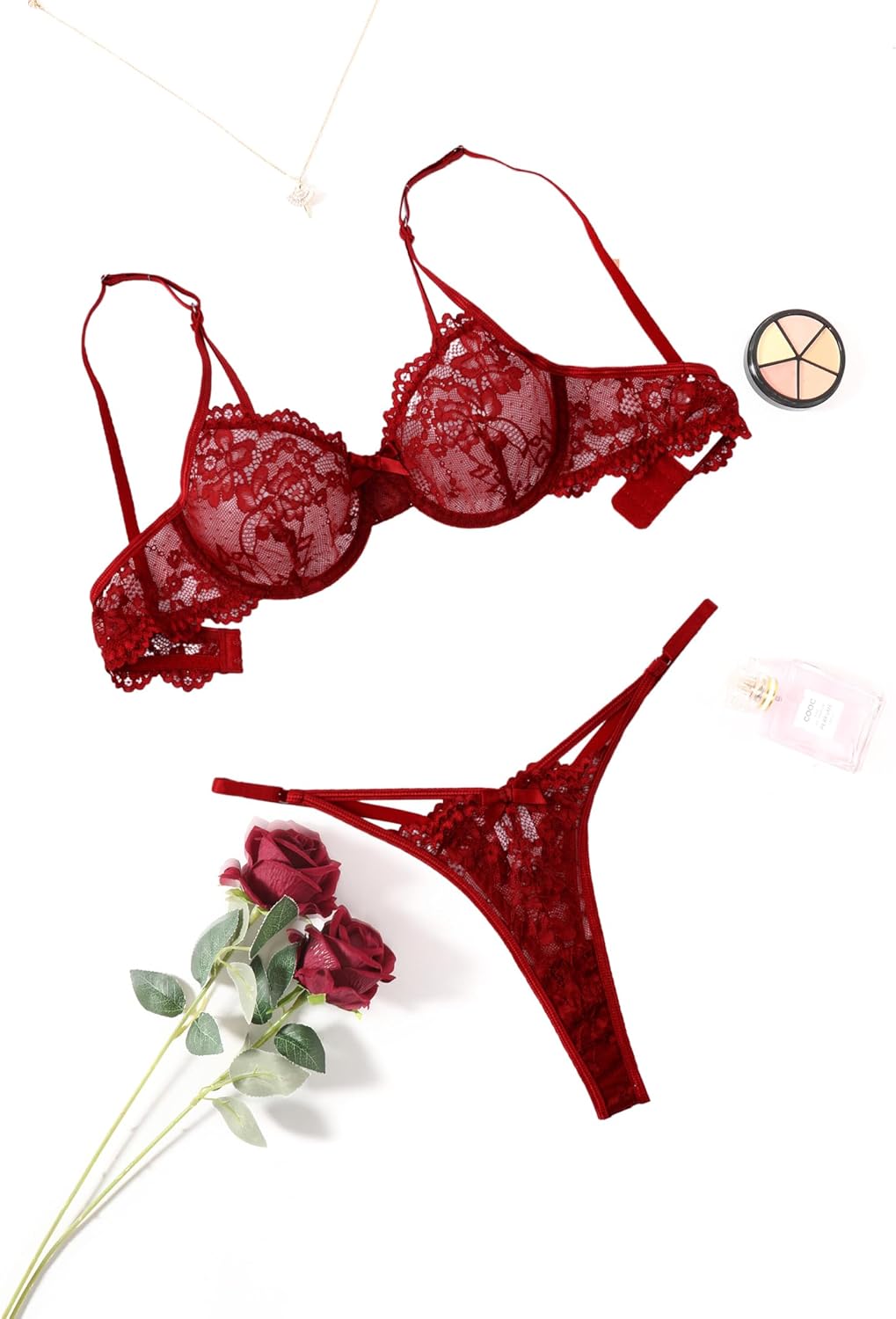 Avidlove Underwire Lingerie for Women Sexy Floral Lace Bra and Panty Two Piece Matching Sets - Image 5