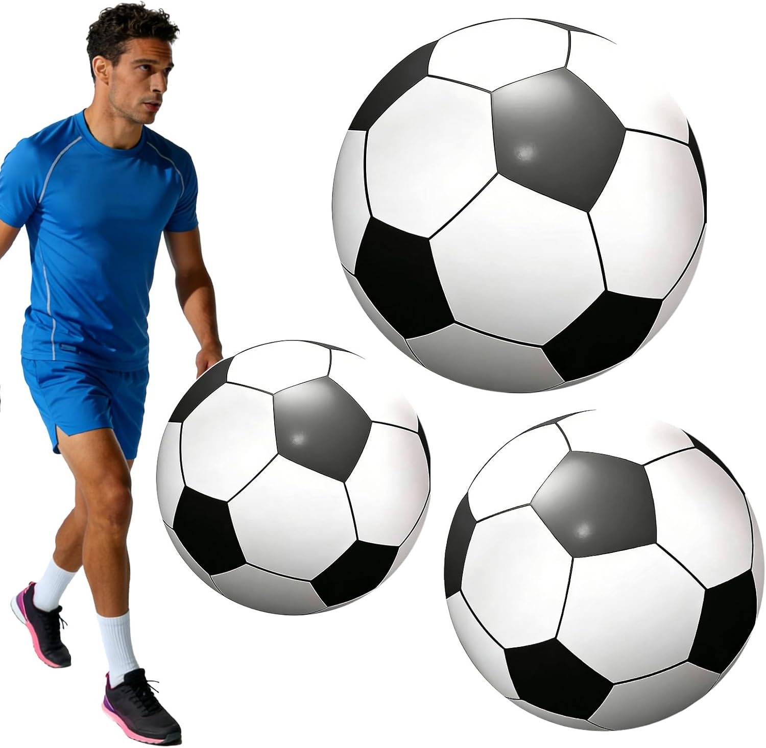 3-Pack Giant Inflatable Soccer Balls (24", 28", 40")，Giant Inflatable Football Large Sport Balls Huge Beach Balloons Oversized Soccer Party Favors Outdoor Activity Pool Decoration