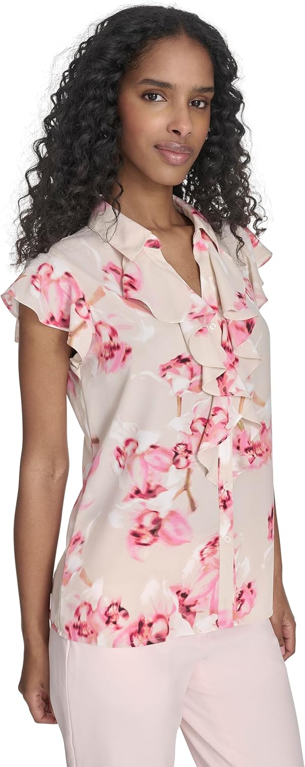 Calvin Klein Womens Sleeveless V-Neck Blouse - Image 4