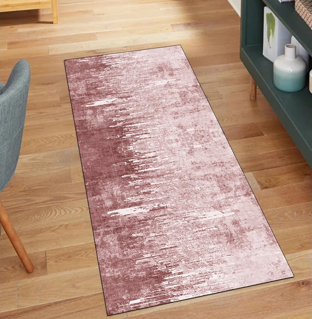 Alfombra abstracta lavable rosa de 120x120 cm con base antideslizante para pasillo