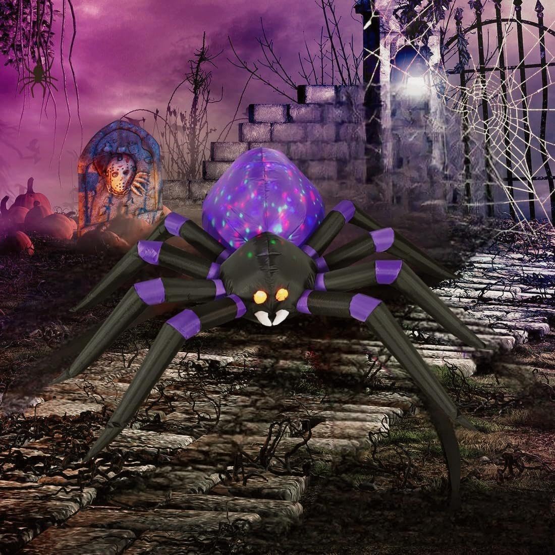 6FT Halloween Purple Inflatables Spider Decorations,Scary Outdoor Decor with Magic Light, Blow Up Yard Inflatables Holiday Inflatables for Yard, Garden and Lawn Outdoor Decoration