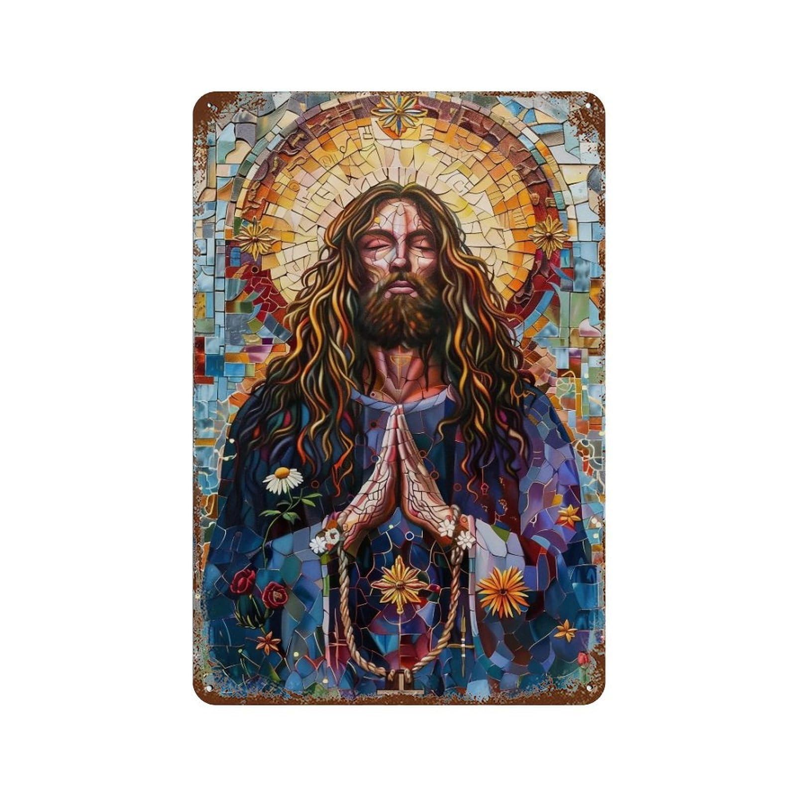 MGHTGRWE Floral Radiant Christ 01 Poster Wall Art Iron Vintage Metal Tin Sign Modern Home Cofffee Club Art Bar Shop Decor 30x20cm